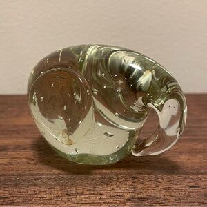 Glass Elephant Paperweight Trunk Down